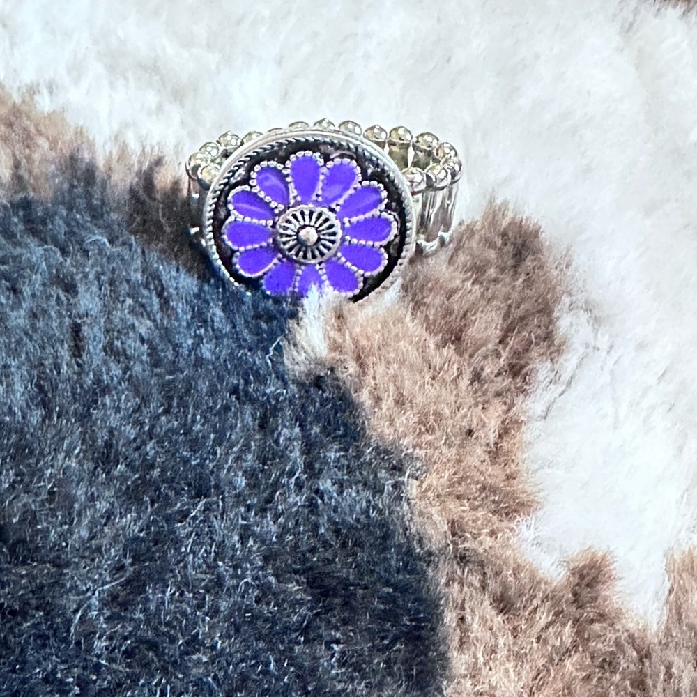 Purple Flower Silver Ring